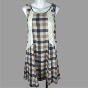 Entro Plaid and Lace Tank Dress Tunic